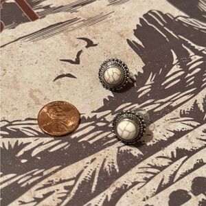 Elegant Silver and Cream Stud Earrings